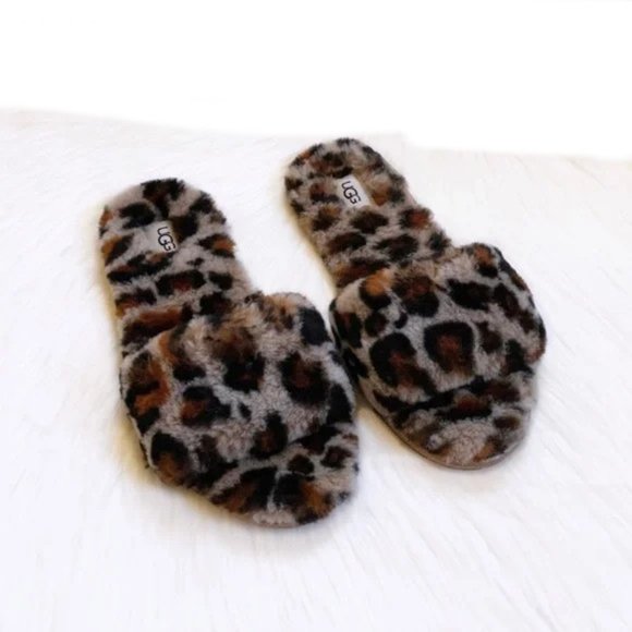 NEW UGG Size 6 Women's Fluff Slide II Leopard - Amphora - Picture 3 of 6
